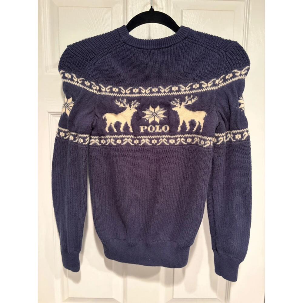 Polo Ralph Lauren Boys Sweater L Fair Isle Reindeer Wool Blend Wintercore Preppy